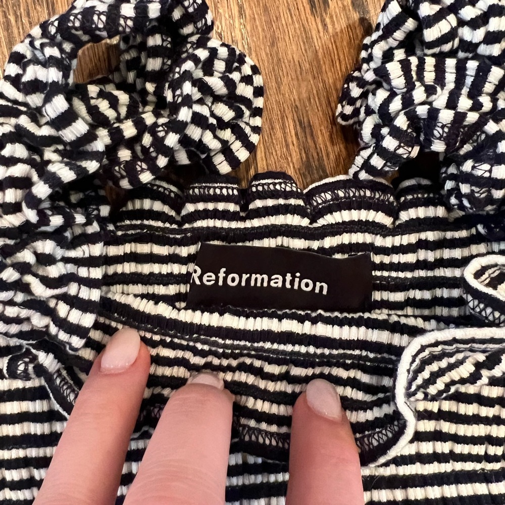 Reformation smocked brown and white striped tank size small - Picture 2 of 4